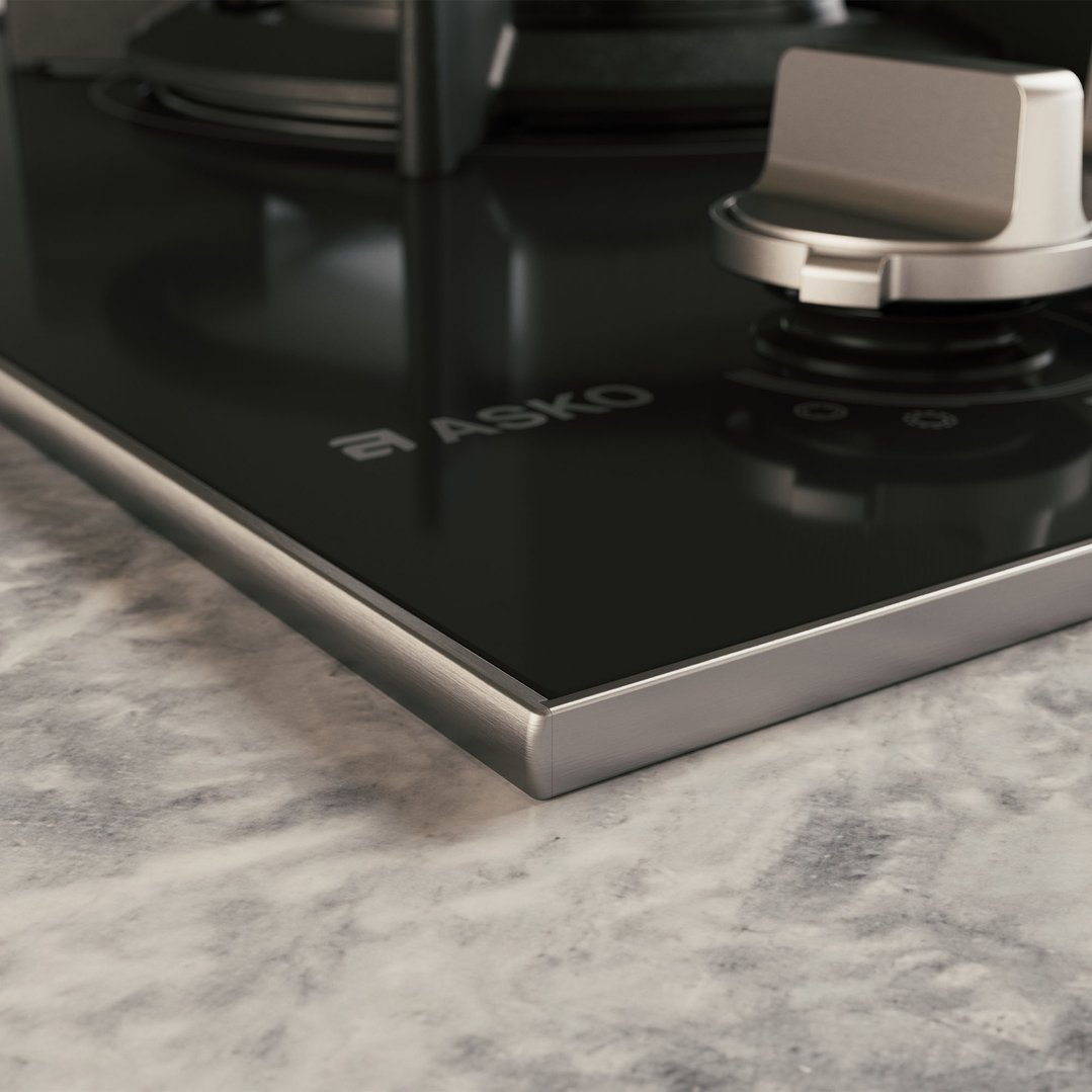 Asko 90cm Hob Gas 5 Burner Volcano Cooktop Black Glass HG8953BGD1