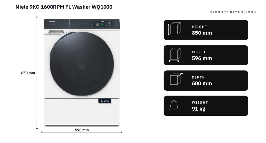 Miele 9KG 1600RPM FL Washer WQ1000 — product dimensions