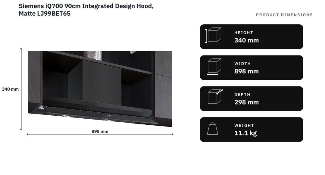 Siemens iQ700 90cm Integrated Design Hood, Matte LJ99BET65 — product dimensions