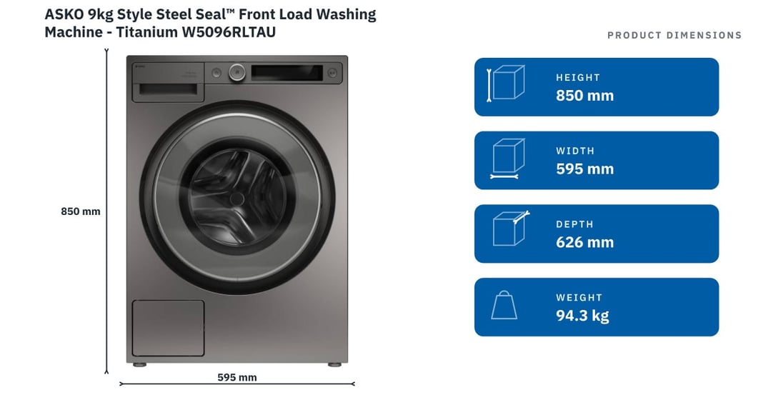 ASKO 9kg Style Steel Seal™ Front Load Washing Machine - Titanium W5096RLTAU