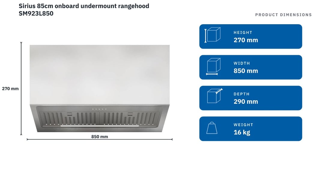 Sirius 85cm onboard undermount rangehood SM923L850