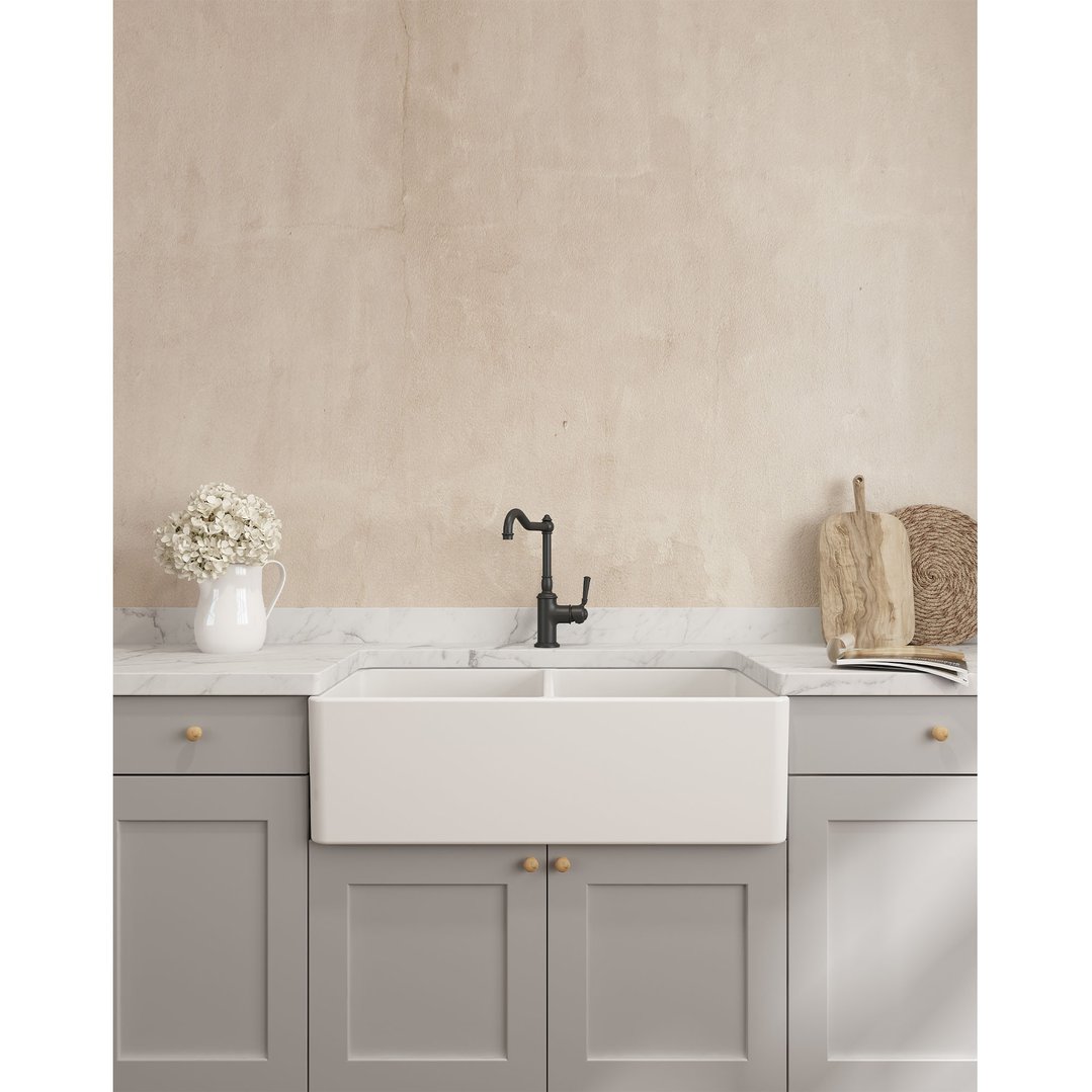 Turner Hastings Novi 85x46 Double Bowl Fireclay Butler Sink - Matte White NO853FS-MW