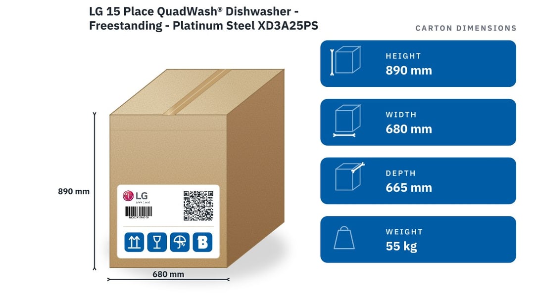 LG 15 Place QuadWash® Dishwasher - Freestanding - Platinum Steel XD3A25PS