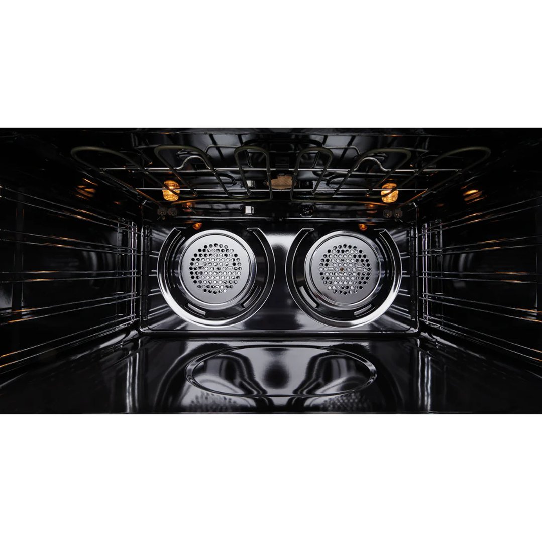 Interior view of a Westinghouse oven with two fans and heating elements