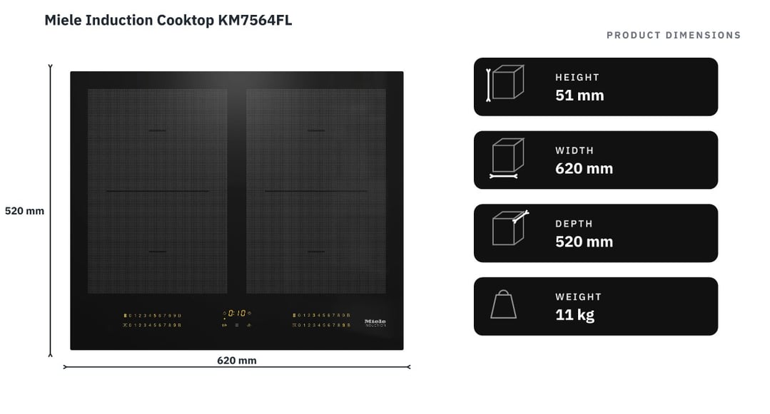 Miele Induction Cooktop KM7564FL — product dimensions