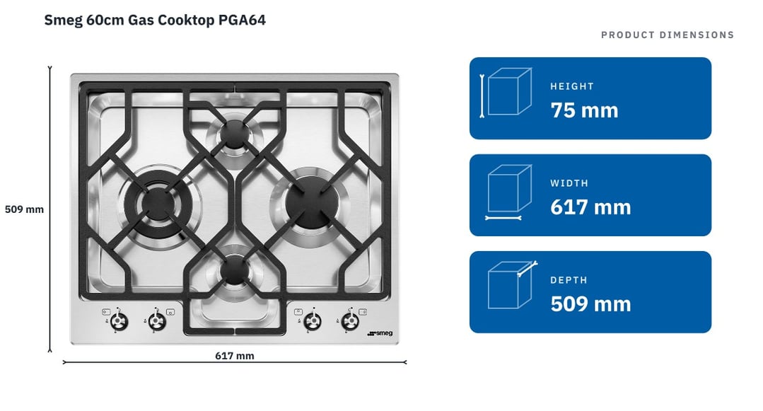 Smeg 60cm Gas Cooktop PGA64