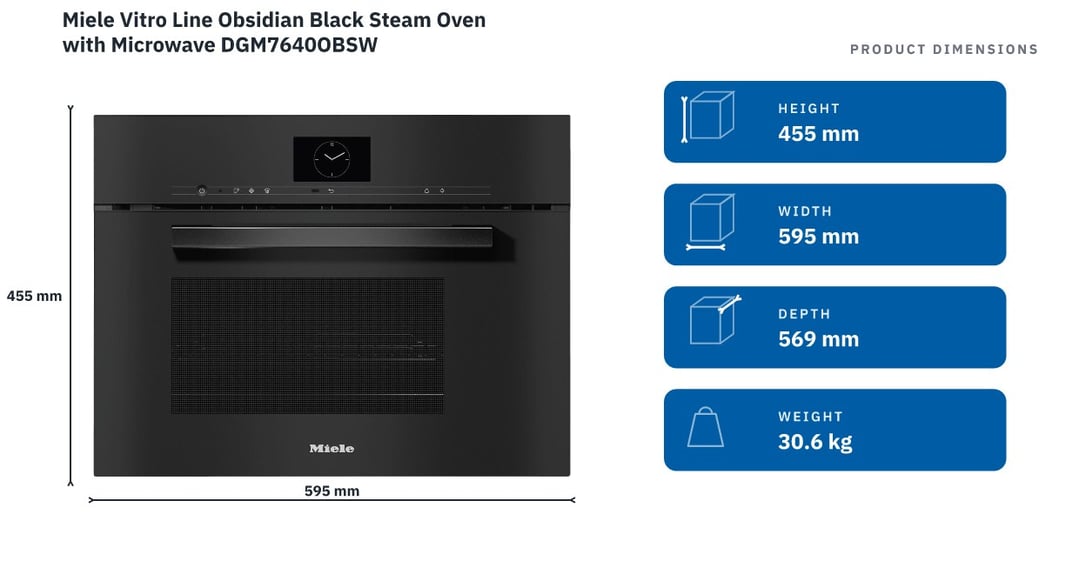 Miele Vitro Line Obsidian Black Steam Oven with Microwave DGM7640OBSW — product dimensions