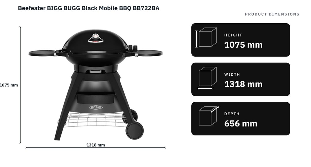 Beefeater BIGG BUGG Black Mobile BBQ BB722BA — product dimensions
