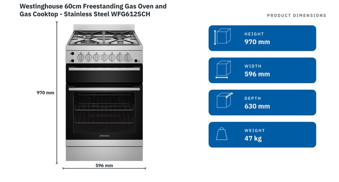 Westinghouse 60cm Freestanding Gas Oven and Gas Cooktop - Stainless Steel WFG612SCH