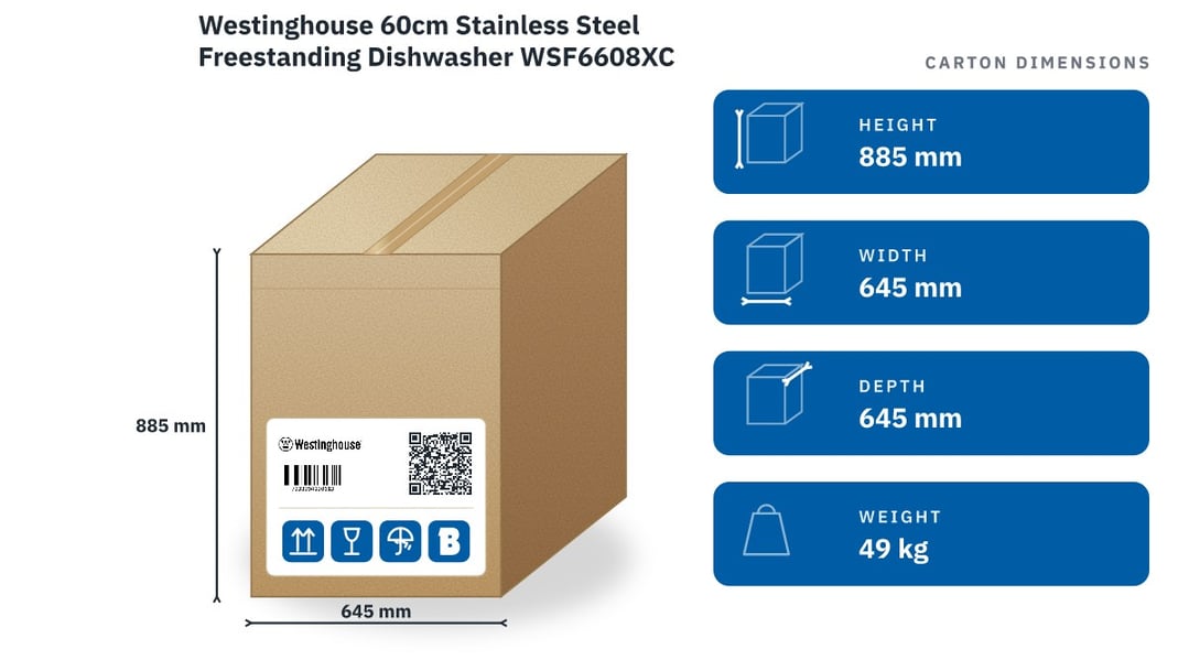 Westinghouse 60cm Stainless Steel Freestanding Dishwasher WSF6608XC