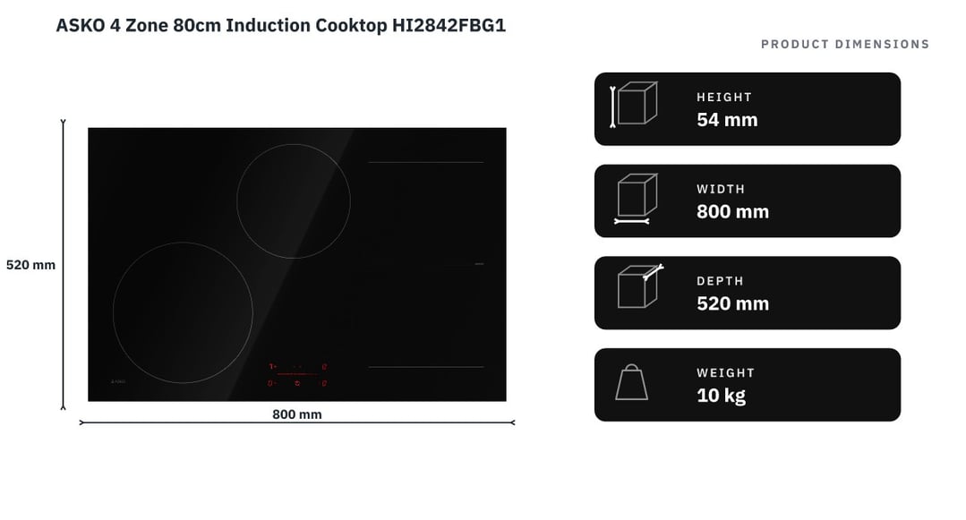 ASKO 4 Zone 80cm Induction Cooktop HI2842FBG1 — product dimensions