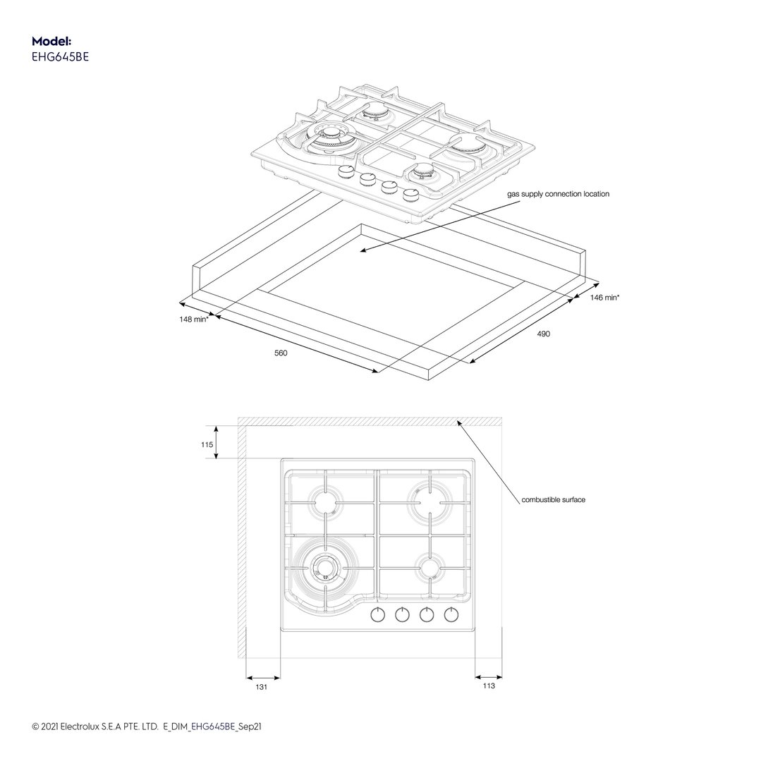 Electrolux 60cm UltimateTaste 500 4 Burner Gas Cooktop Black Ceramic Glass EHG645BE