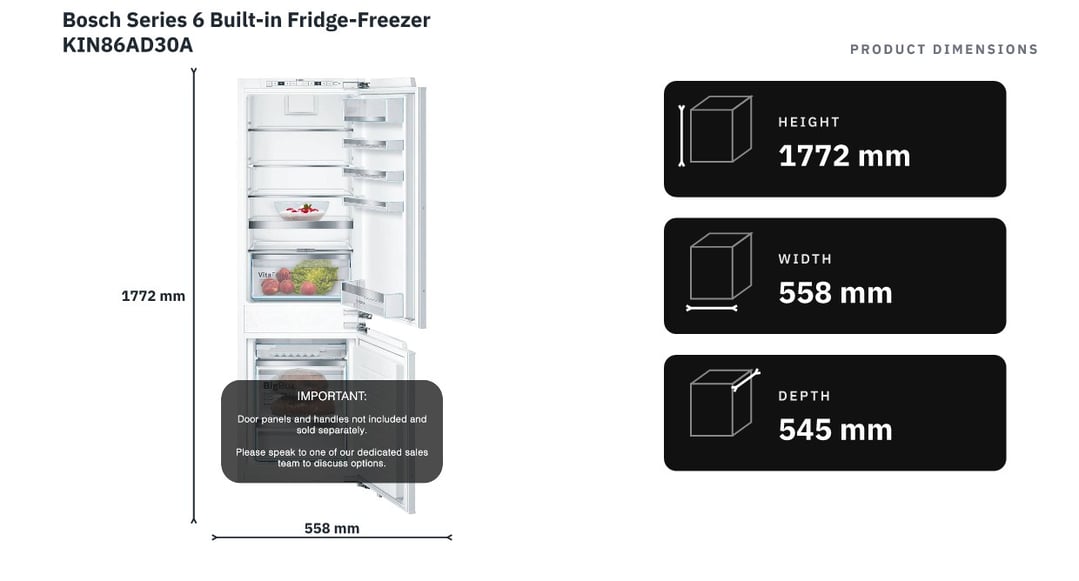 Bosch Series 6 Built-in Fridge-Freezer KIN86AD30A — product dimensions