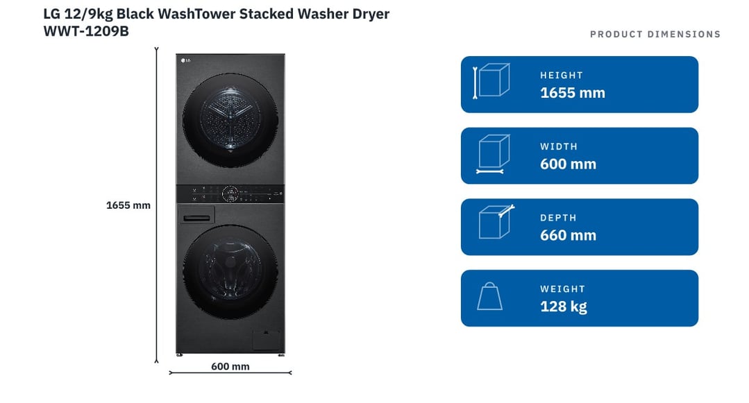 LG 12/9kg Black WashTower Stacked Washer Dryer WWT-1209B