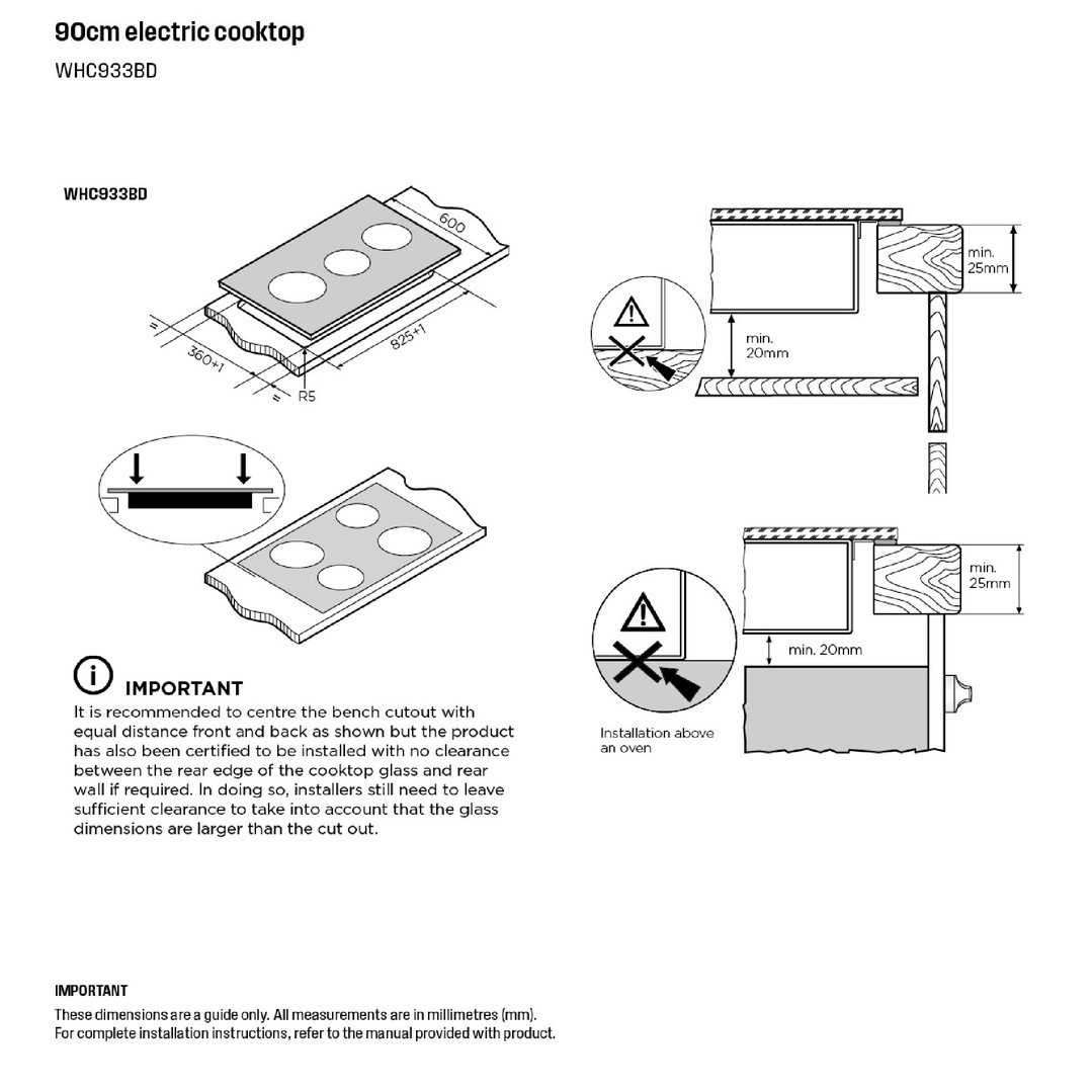 Westinghouse 90cm 3 Zone Ceramic Cooktop WHC933BD