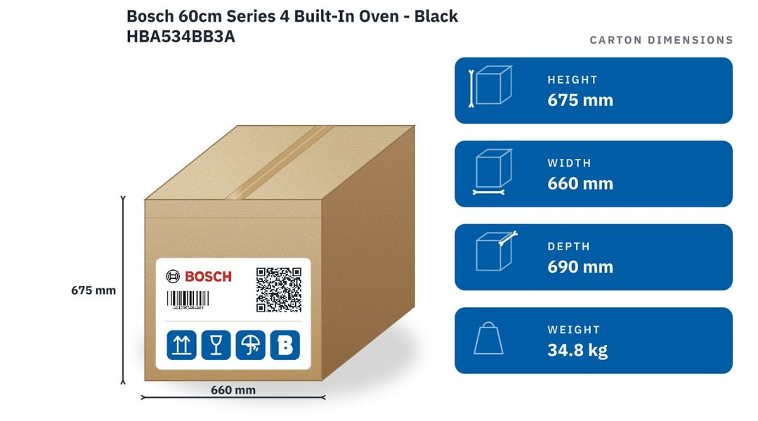 Bosch 60cm Series 4 Built-In Oven - Black HBA534BB3A