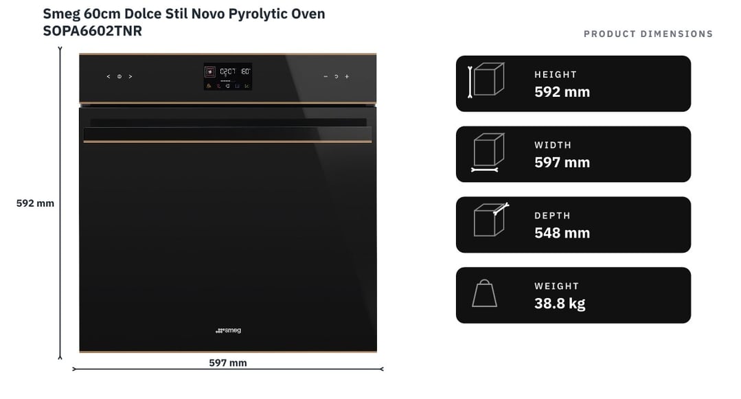 Smeg 60cm Dolce Stil Novo Pyrolytic Oven SOPA6602TNR — product dimensions
