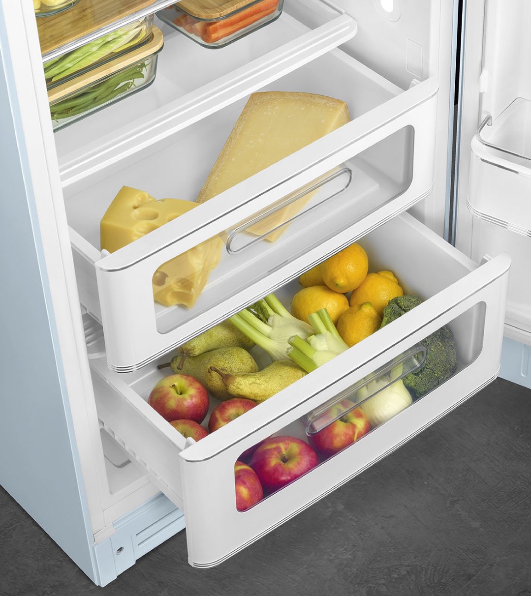 Smeg FAB28 50's Style 270L Retro Refrigerator Right Hand Hinge - Pastel Blue FAB28RPB6AU