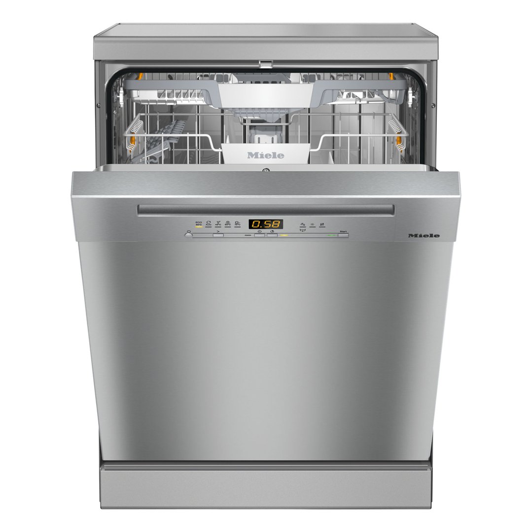 Miele 60cm Freestanding Dishwasher with QuickPowerWash and AutoOpen Drying CleanSteel G5210SCCLST