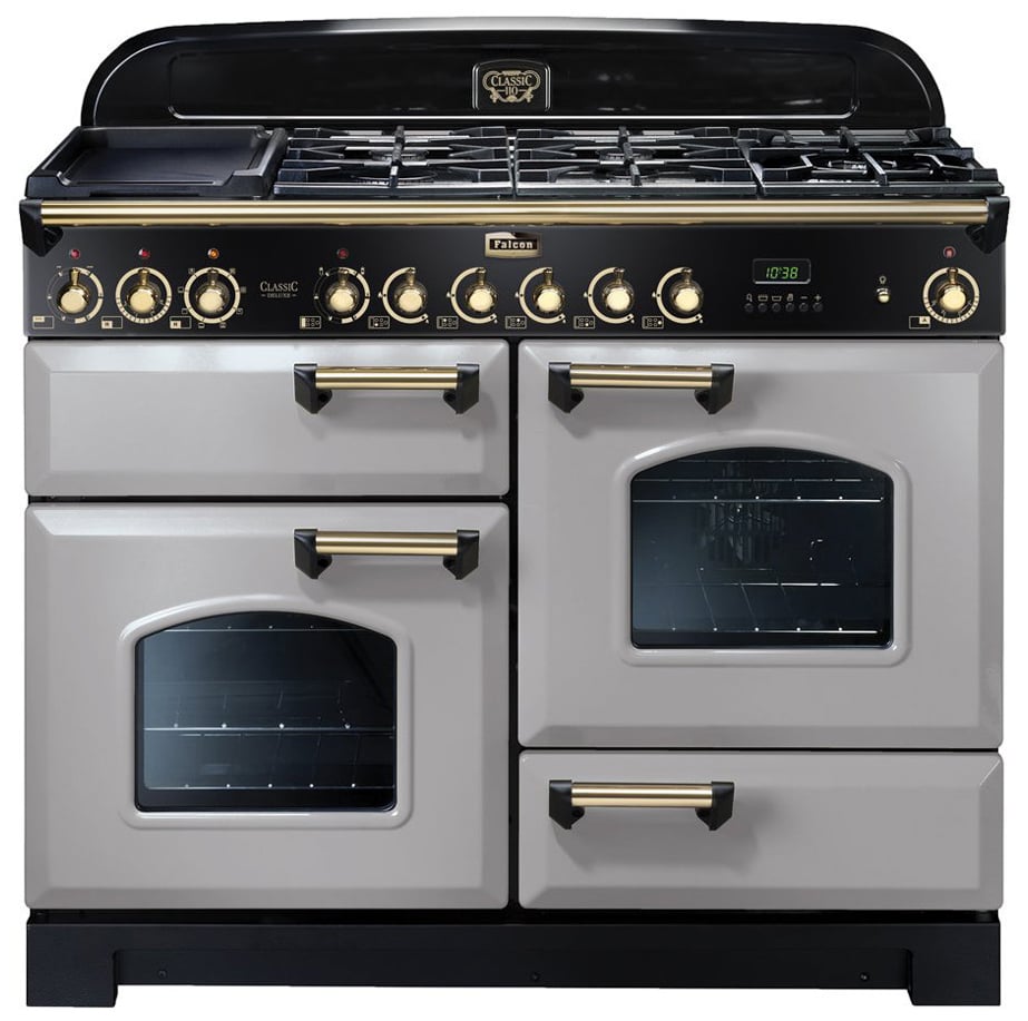 Falcon Classic Deluxe 110cm Dual Fuel Upright Cooker Royal Pearl/Brass CDL110DFRP/BR Signature