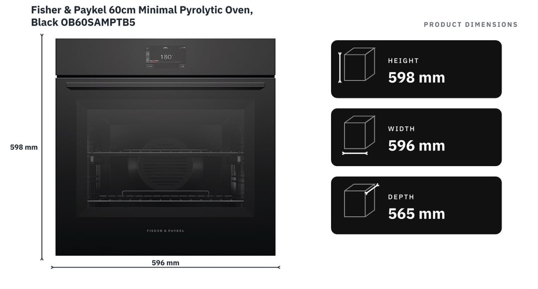 Fisher & Paykel 60cm Minimal Pyrolytic Oven, Black OB60SAMPTB5 — product dimensions