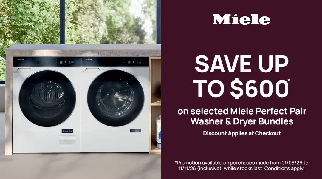 Save up to $600* on selected Miele Perfect Pair Washer & Dryer Bundles