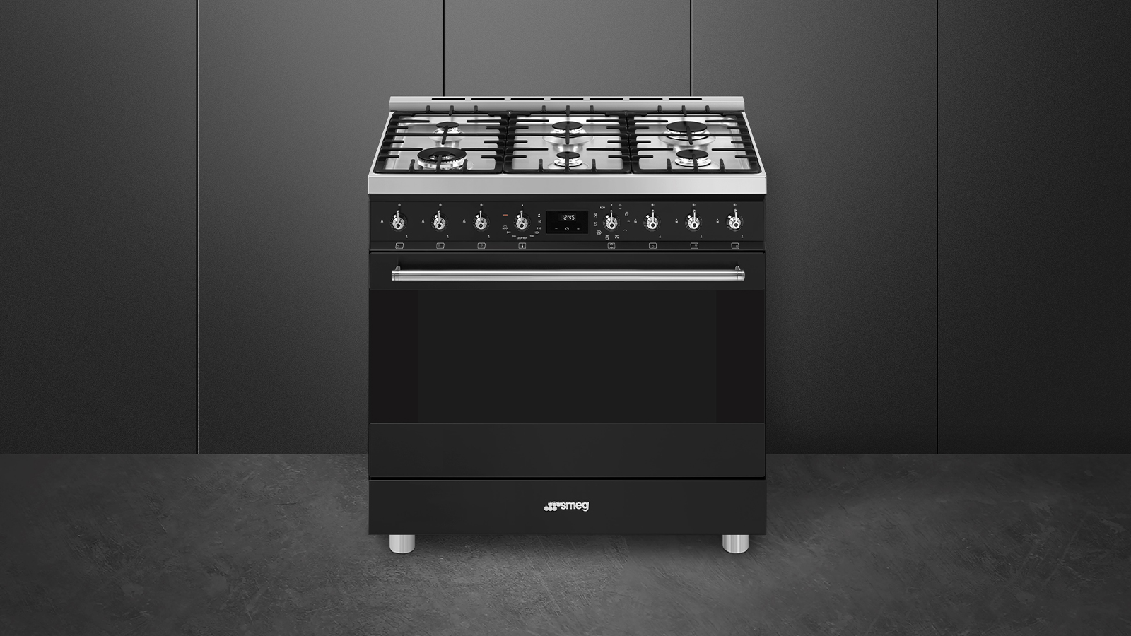 Smeg 90cm 6 Burner Classic Freestanding Pyrolytic Cooker Matte Black ...